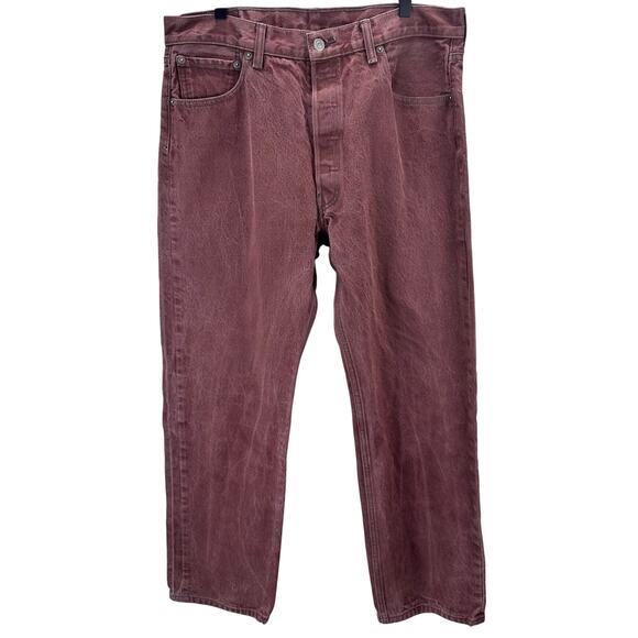 Levi's 501 Burgundy Button Fly Jeans Men’s Size 36x32 Straight Denim Classic - Picture 2 of 5